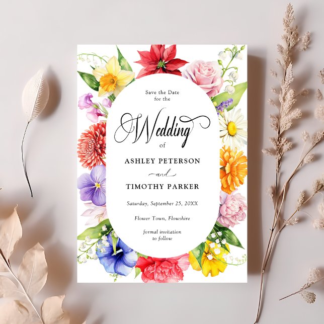 Farbenfrohe, lebhafte Blume Save the Date Einladung (Von Creator hochgeladen)
