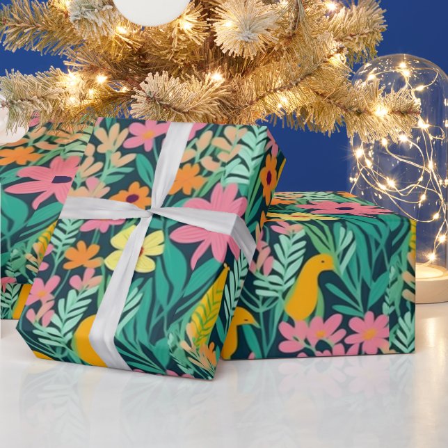 Farbenfrohe, lebhafte Blume und Vogelscheuche Geschenkpapier (Feiertage)