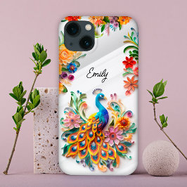 Farbenfrohe lebhafte Pfau & Blume nach Maß Case-Mate iPhone Hülle