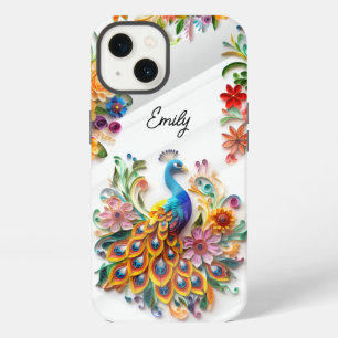 Farbenfrohe lebhafte Pfau & Blume nach Maß iPhone 13 Hülle