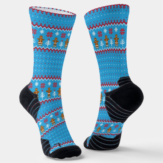 Farbenfrohe Lebkuchen Weihnachtsgeschenk Blau Socken (Gewinkelt)