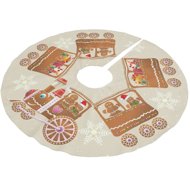 Farbenfrohe Lebkuchen Weihnachtszug Cartoon Polyester Weihnachtsbaumdecke (Schrägansicht)