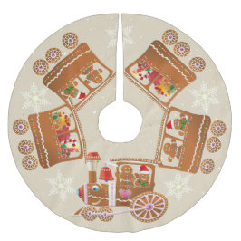 Farbenfrohe Lebkuchen Weihnachtszug Cartoon Polyester Weihnachtsbaumdecke