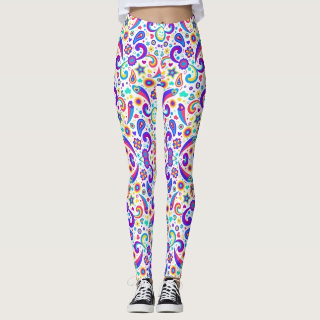 Farbenfrohe Leggings mit einem lebendigen Paisleym (Vorderseite)