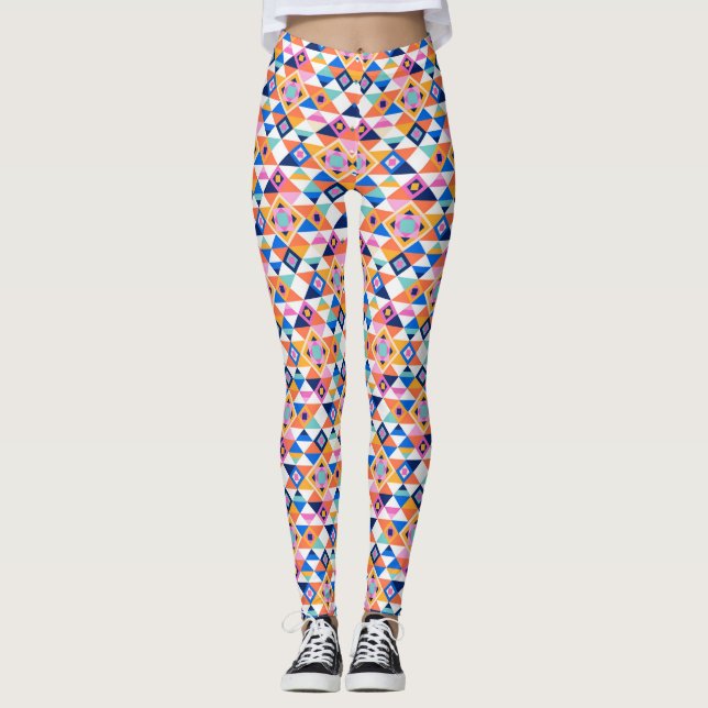 Farbenfrohe Leggings mit geometrischem Muster mit  (Vorderseite)