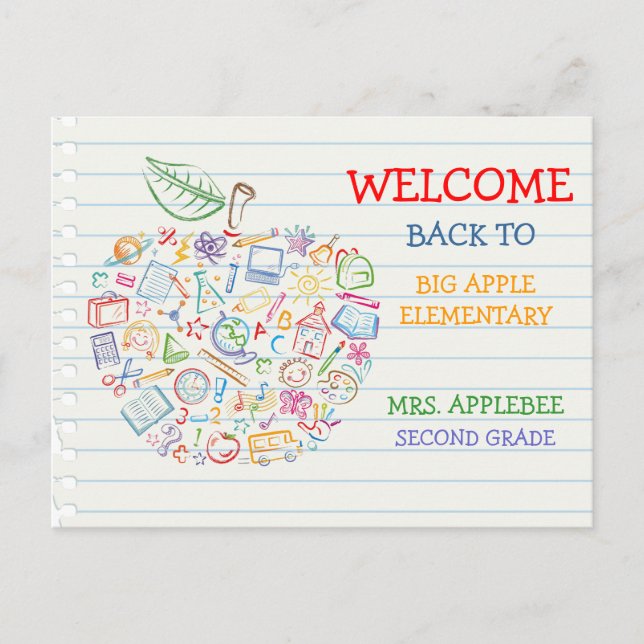 Farbenfrohe Lehrer Apple Back to School Postcard Postkarte (Vorderseite)