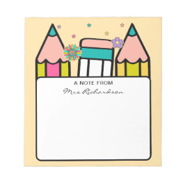 Farbenfrohe Lehrerin Name Bleistift-Cartoon Notizblock