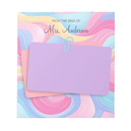 Farbenfrohe Lehrerin Name Rainbow Pastel Waves Notizblock