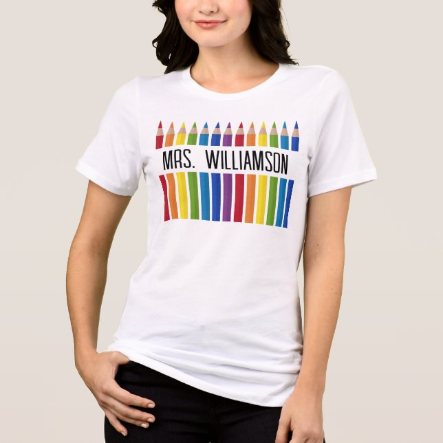 Farbenfrohe Lehrerin Stift Tri-Blend Shirt (Vorderseite)