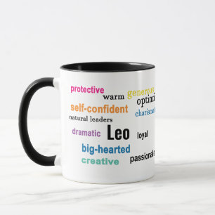 Farbenfrohe Leo-Eigenschaften Zodiac-Zeichen Perso Tasse