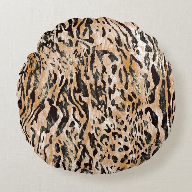 Farbenfrohe Leopard Meter Textile Muster Rundes Kissen (Vorderseite)