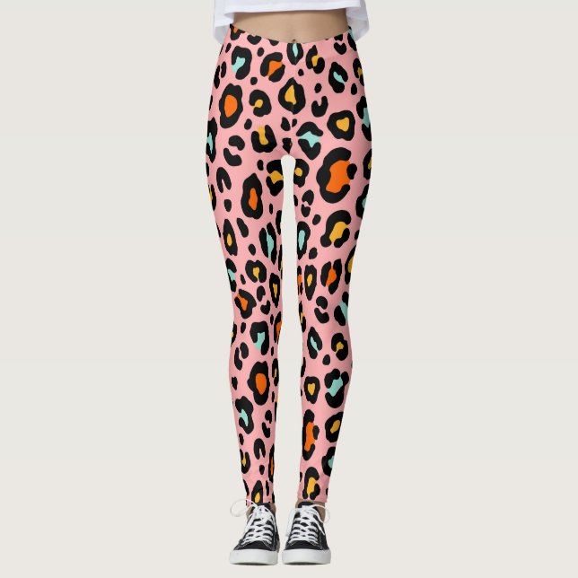 Farbenfrohe Leopard: Vintages Muster zeichnen Leggings (Vorderseite)