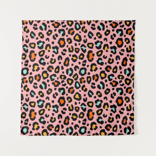 Farbenfrohe Leopard: Vintages Muster zeichnen Wandteppich (Vorderseite)