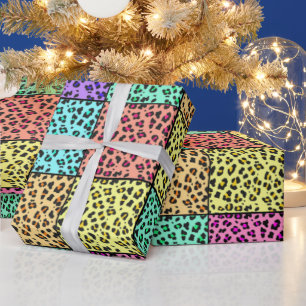 Farbenfrohe Leoparden Muster Tierkollage Kunst Geschenkpapier