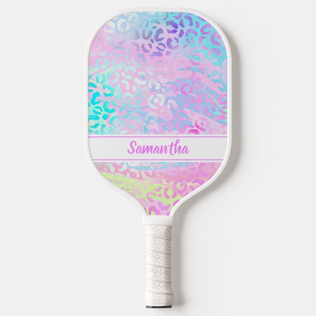 Farbenfrohe Leopardendrucke Personalisiert Pickleball Schläger (Vorderseite)