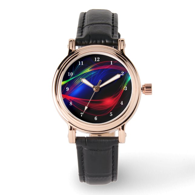 Farbenfrohe Leuchten Schwarze Uhr (Vorderseite)