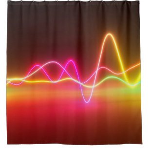 Farbenfrohe, leuchtend neonfarbene Grafik-Equalize Duschvorhang