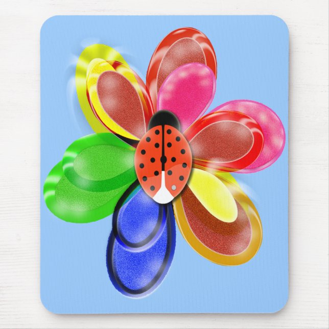 farbenfrohe leuchtende Blume mit niedlichem Ladybu Mousepad (Vorne)