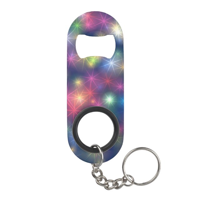 Farbenfrohe leuchtende Sterne Kosmische Lichter Mini Flaschenöffner (Rückseite)