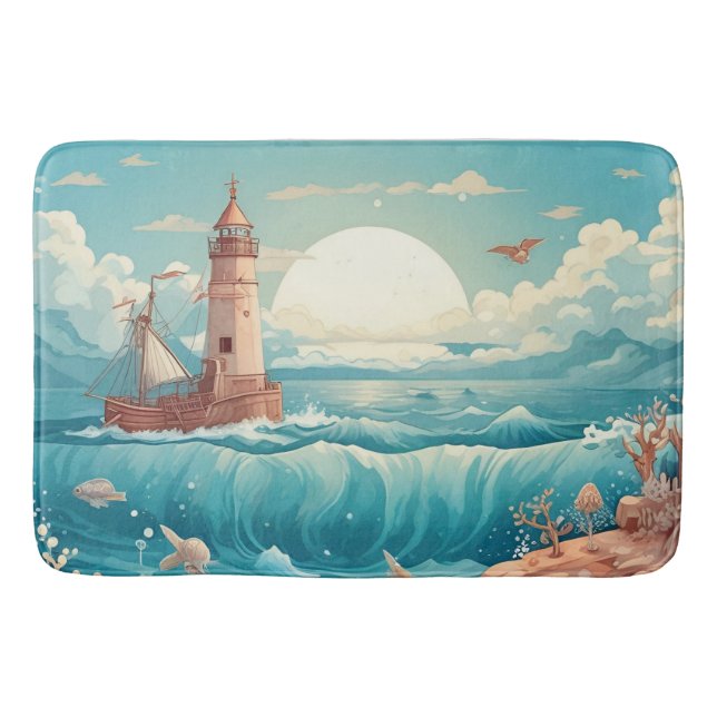 Farbenfrohe Leuchttürme & Ocean Dreamscape Badematte (Vorderseite)