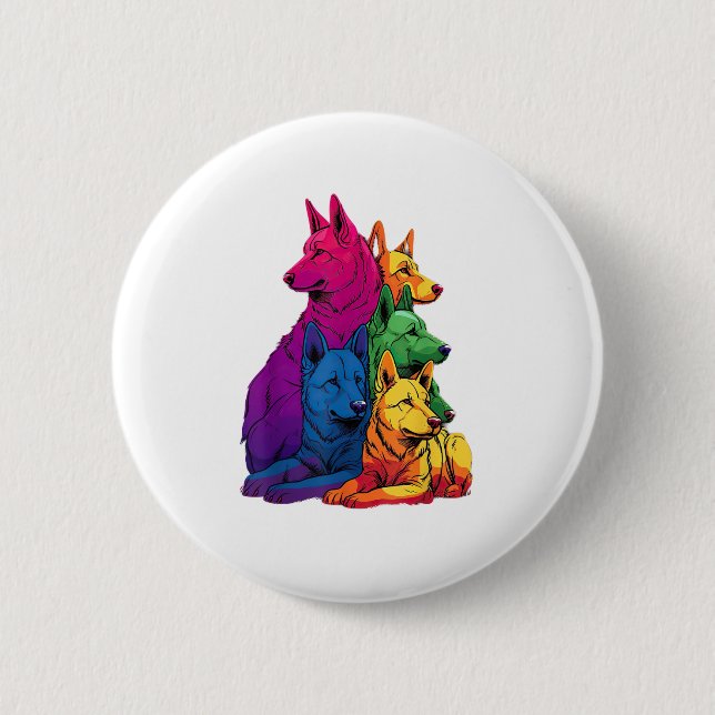 Farbenfrohe LGBT Pride German Shepherd Dog Pile Button (Vorderseite)