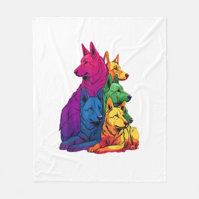 Farbenfrohe LGBT Pride German Shepherd Dog Pile Fleecedecke (Vorderseite)