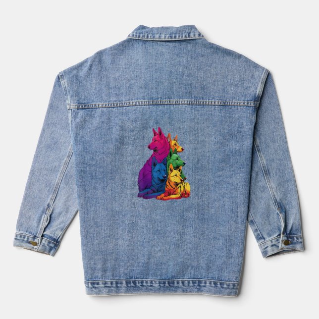 Farbenfrohe LGBT Pride German Shepherd Dog Pile Jeansjacke (Rückseite)