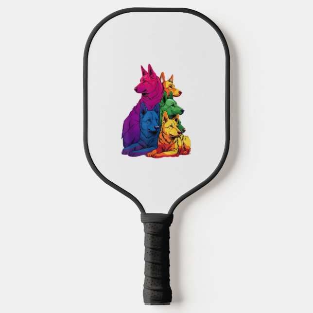 Farbenfrohe LGBT Pride German Shepherd Dog Pile Pickleball Schläger (Vorderseite)