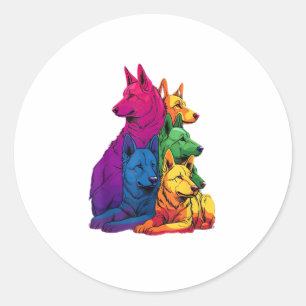 Farbenfrohe LGBT Pride German Shepherd Dog Pile Runder Aufkleber