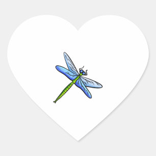 Farbenfrohe Libelle am Ast Herz-Aufkleber