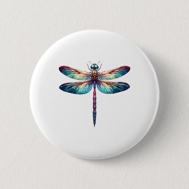 Farbenfrohe Libelle Watercolor Kunst, Dichtung und Button (Vorderseite)