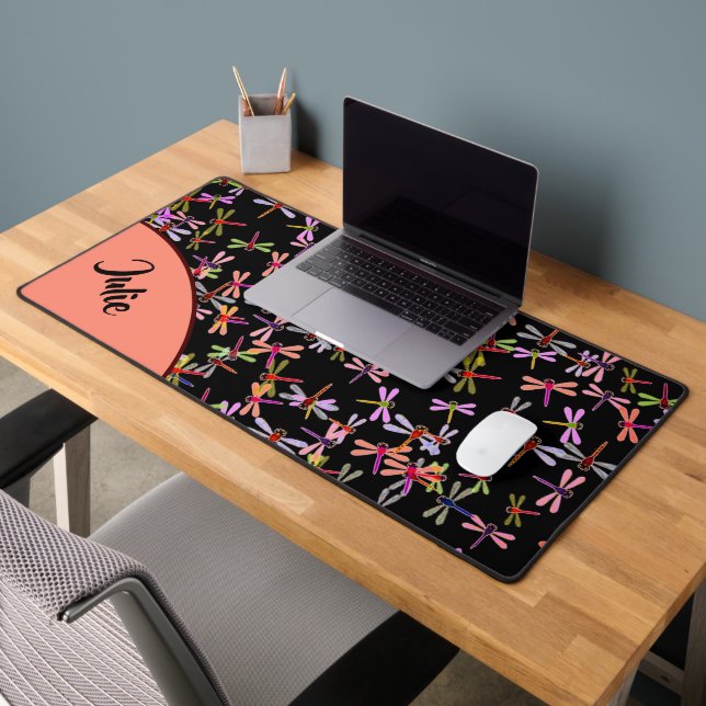 farbenfrohe Libellen personalisiert Schreibtischunterlage (Büro 2)