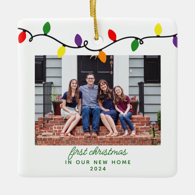 Farbenfrohe Lichter New Zuhause First Christmas Keramikornament (Vorderseite)