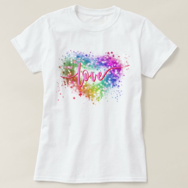 Farbenfrohe Liebe des Glitzer T-Shirt (Design vorne)