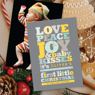 Farbenfrohe Liebe Frieden Freude und Baby Kisses B Feiertagskarte