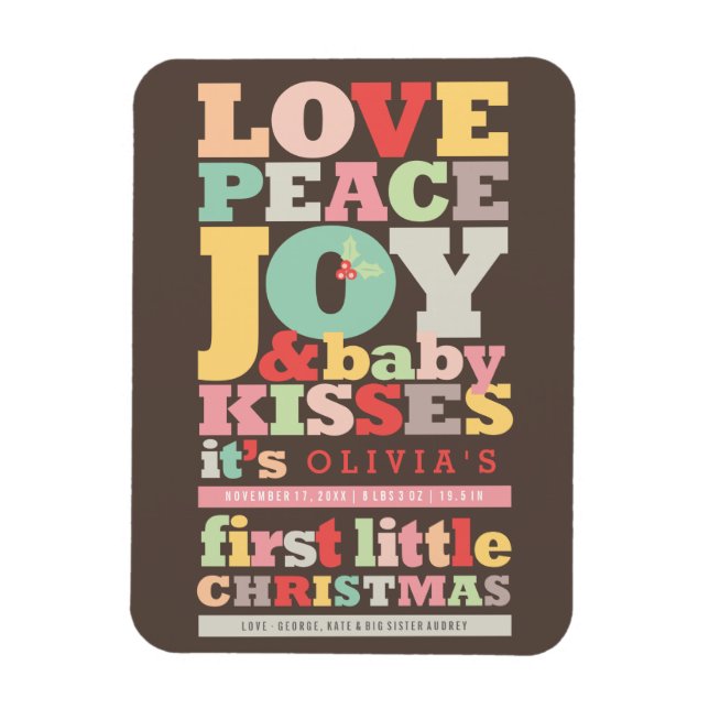 Farbenfrohe Liebe Frieden Freude und Baby Kisses B Magnet (Vertikal)