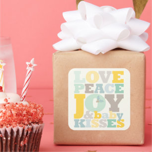 Farbenfrohe Liebe Frieden Freude und Baby Kisses B Quadratischer Aufkleber