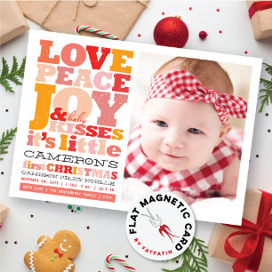 Farbenfrohe Liebe Frieden Freude und Baby Kisses F Magnetkarte