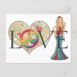 Farbenfrohe LIEBE, Frieden und Blume Postkarte