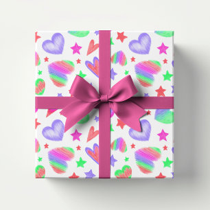 Farbenfrohe Liebe Herz Romantisches Mädchen Muster Geschenkpapier