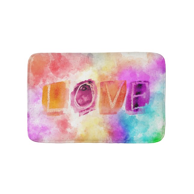 Farbenfrohe Liebe in Aquarell Badematte (Vorderseite)