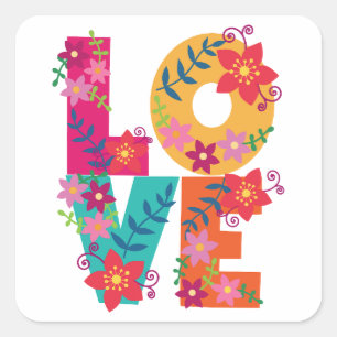 Farbenfrohe Liebe mit Blume Quadratischer Aufkleber