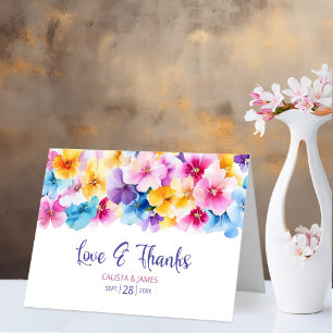 Farbenfrohe Liebe und Dank für Hochzeit Dankeskarte