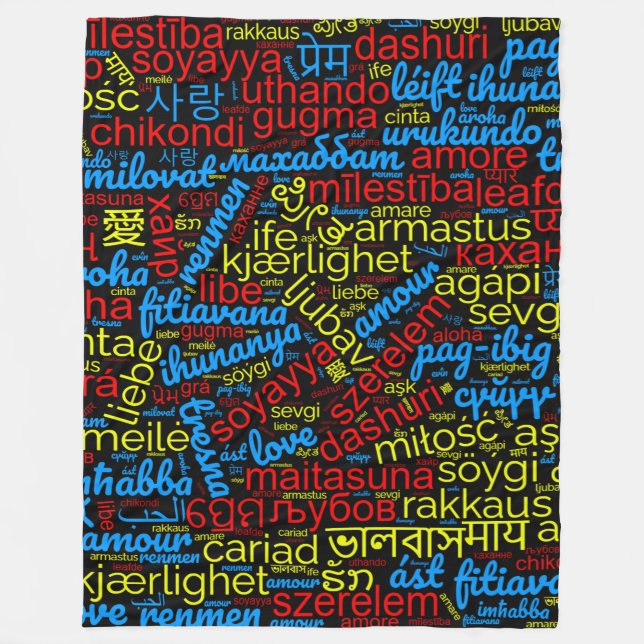 Farbenfrohe Liebe Word Cloud in vielen Sprachen Fleecedecke (Vorderseite)