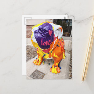 Farbenfrohe Liebes-Bulldogge Postkarte