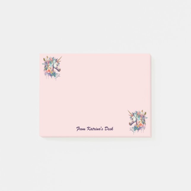 Farbenfrohe Lila Magie Florenz Einhorn Wasserfarbe Post-it Klebezettel (Vorderseite)