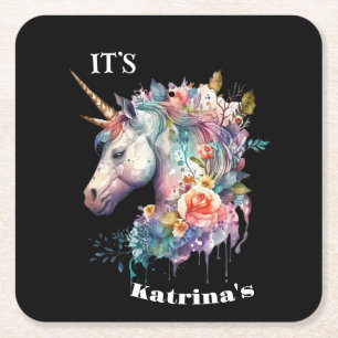 Farbenfrohe Lila Magie Florenz Einhorn Wasserfarbe Rechteckiger Pappuntersetzer