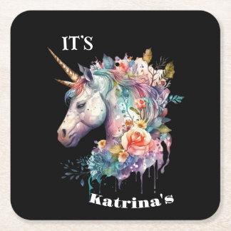 Farbenfrohe Lila Magie Florenz Einhorn Wasserfarbe Rechteckiger Pappuntersetzer