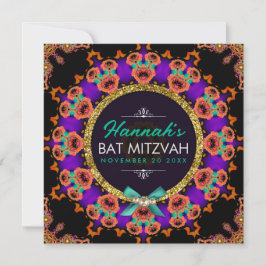 Farbenfrohe Lila Orange Bat Mitzvah Einladung