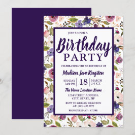 Farbenfrohe Lila Pfirsichblume Geburtstagsparty Ei Einladung